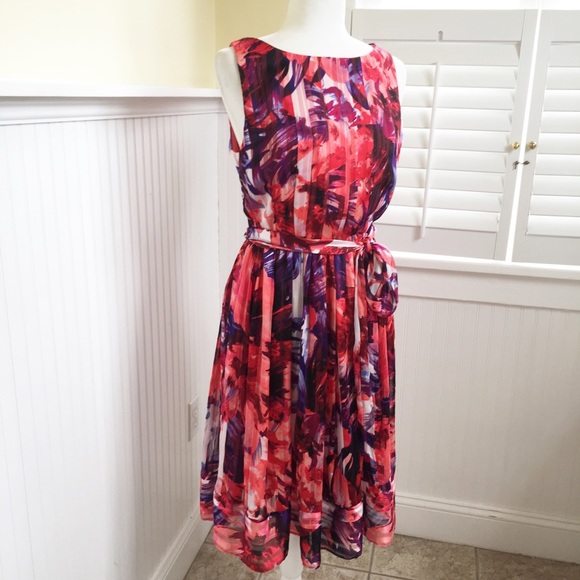 Luxe by CMV Sleeveless Watercolor Belted Dress 10 - Picture 2 of 7